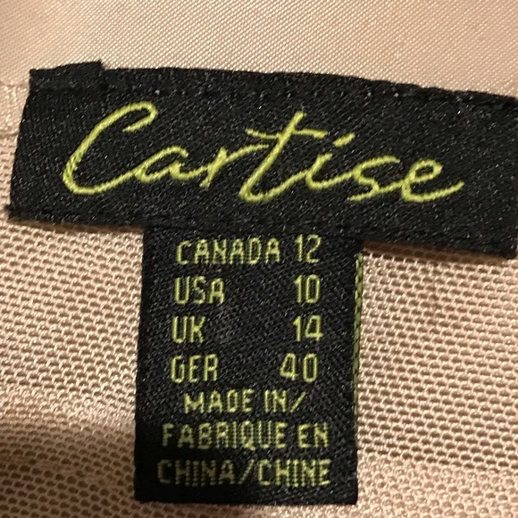 Cartise Tan Midi Vertical LaceTiered Layered Formal Dress Size 10 Zip In Back - Picture 8 of 13